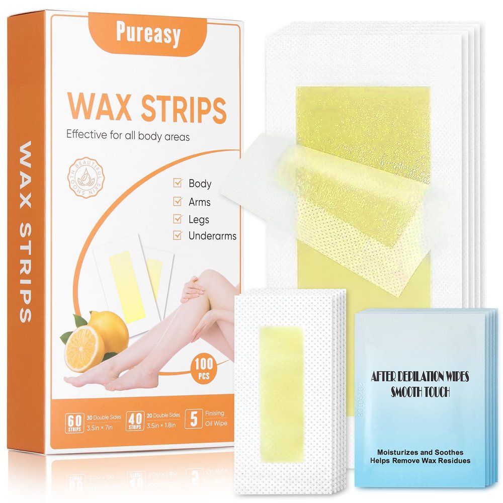 Pureasy Wax Strips for Hair Removal, Face & Body Waxing Kit, 100 Count