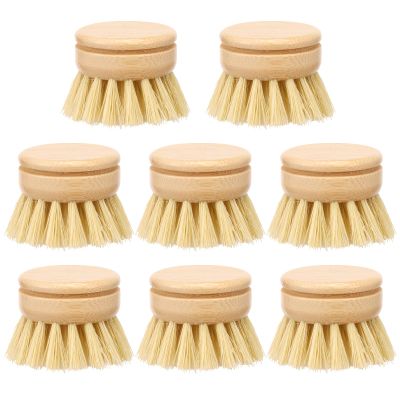 Hnvdkln 8Pcs Replacement Brush Heads for Bamboo Dish Brush Sisal Bristle Refills Kitchen Scrubber Heads for Pots Dishes Cleaning