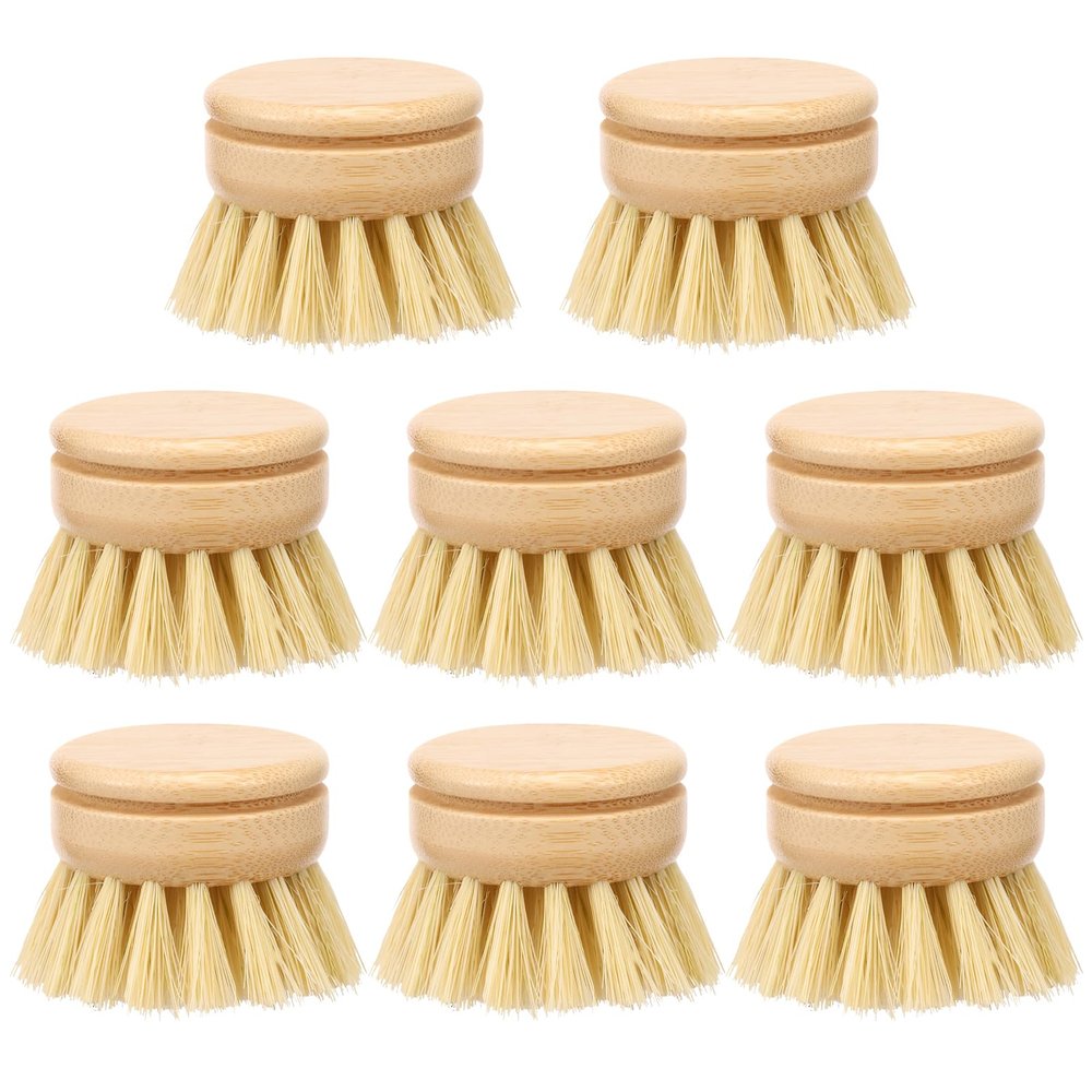 Hnvdkln 8Pcs Replacement Brush Heads for Bamboo Dish Brush Sisal Bristle Refills Kitchen Scrubber Heads for Pots Dishes Cleaning
