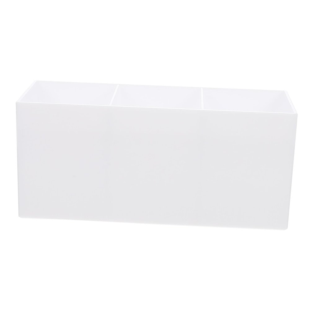 OSOLADY Acrylic Desktop Storage Box with Three Grid Compartments, White Makeup Brush Holder and Pen Organizer for Home Office Sundries and Cosmetic Accessories