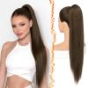 BARSDAR Medium Brown Straight Drawstring Ponytail Extension - 28 Inch Long Straight Drawstring Ponytail Extension Natural Looking Fluffy Soft Synthetic Cheer Posh Pony Tails Hairpieces Daily Party view 1
