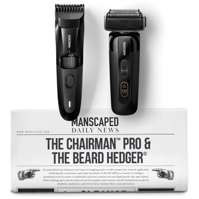 MANSCAPED The Chairman PRO Mens Electric Foil Face Shaver & The Beard Hedger Men's Beard Trimmer, 20 Length Adjustable Blade Wheel, Stainless Steel T-Blade for Precision Facial Hair Trimming