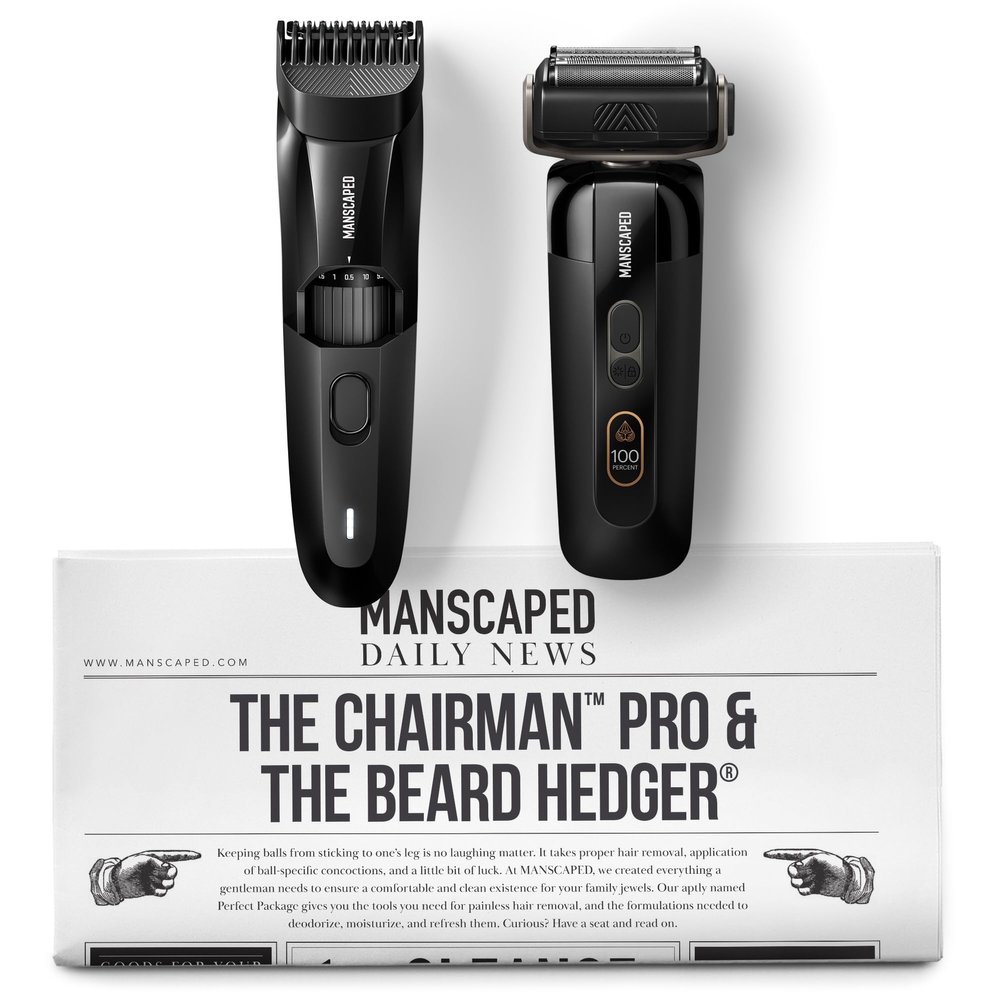 MANSCAPED The Chairman PRO Mens Electric Foil Face Shaver & The Beard Hedger Men's Beard Trimmer, 20 Length Adjustable Blade Wheel, Stainless Steel T-Blade for Precision Facial Hair Trimming