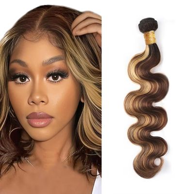 100g P427 Human Hair Bundles Highlight Body Wave Bundles 12 inch Ombre Brown Bundle Human Hair LadrXadr 4/27 Brown Color Bundle 100g