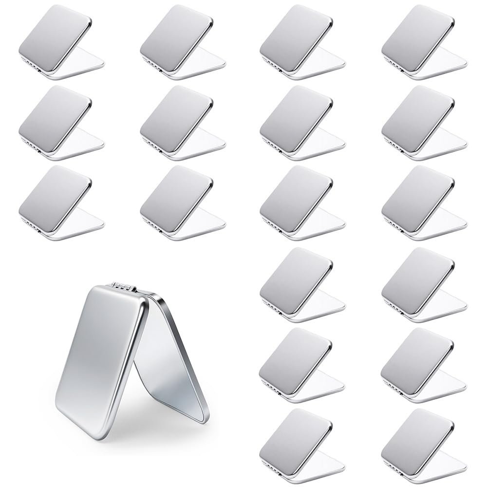 Daricano Compact Mirror Bulk, Metal Square Shell, Double-Sided 1X/2X Magnifying, Small Pocket Mirror, Portable Travel Mirror for Purse, Sliver, 18 Packs