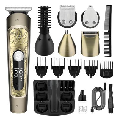 Mens Hair Clippers Cordless Grooming Kit, 6 in 1 Professional Beard Trimmer for Men,Nose Hair Trimmer Electric Razor Body Groomer with LED Display Storage Base, T-Blade Trimmer Hair Cutting Kit with