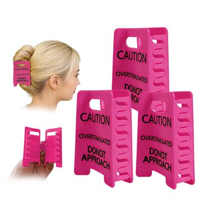 Caution Overstimulated Hair Clip Funny Caution Hair Clip Claw, Strong Grip Yellow Warning Sign Hair Claw Clips for Thick or Thin Hair, Hair Accessories Gift for Women & Coworkers (Puple 3PC)
