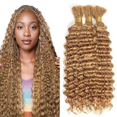 32 32 32 Inch Honey Blonde Human Braiding Hair for Boho Braids Blonde Boho Hair For Braiding Deep Wave Knotless Bulk Bohemian Color #27 Braids 150g