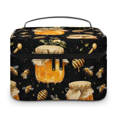TZTTZT Honey And Bee Print Makeup Bag, Travel Toiletry Bag for Women, Cute Large Cosmetic Bags Make Up Organizer Bags