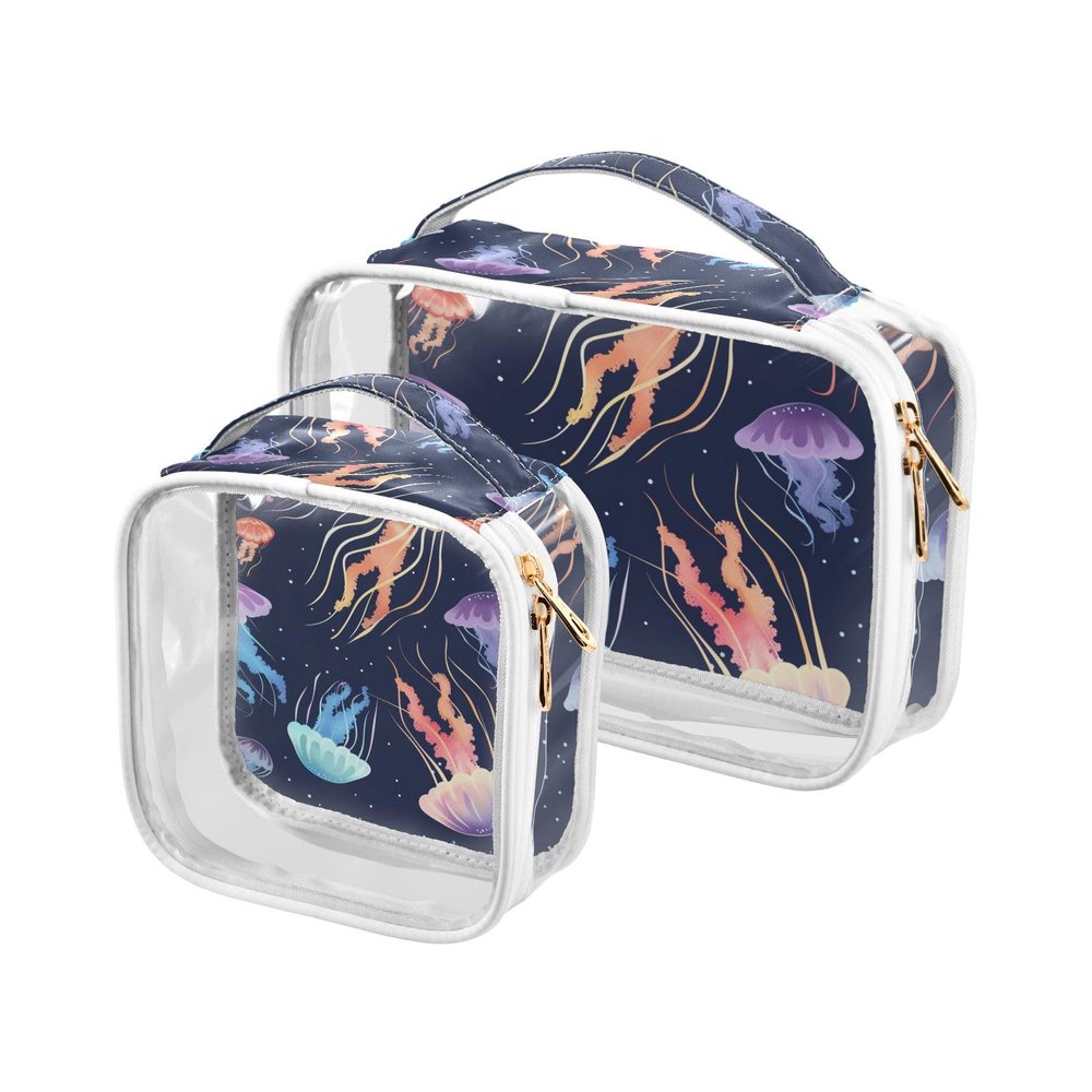ALAZA Colorful Jellyfish Toiletry Bag Travel Makeup Organizer Cosmetic Bags Clear Pouch Waterproof with Handle for Men Women