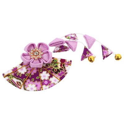 NULYLU Japanese Style Kimono Tassel Hair Clip with Cherry Blossom Flower, Purple Fabric Headdress for Women, Traditional Japanese Hair Accessory for Kimono and Yukata