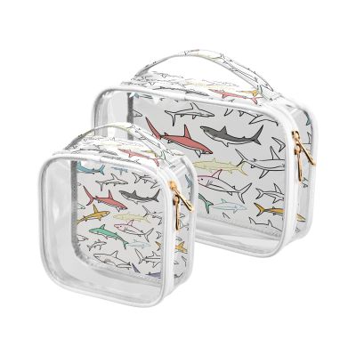 ALAZA Drawing Sharks Toiletry Bag Travel Makeup Organizer Cosmetic Bags Clear Pouch Waterproof with Handle for Men Women
