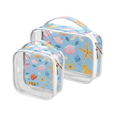 ALAZA Hand Drawn Sea Shells Toiletry Bag Travel Makeup Organizer Cosmetic Bags Clear Pouch Waterproof with Handle for Men Women