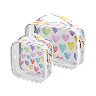 ALAZA Hearts Pastel Rainbow Toiletry Bag Travel Makeup Organizer Cosmetic Bags Clear Pouch Waterproof with Handle for Men Women