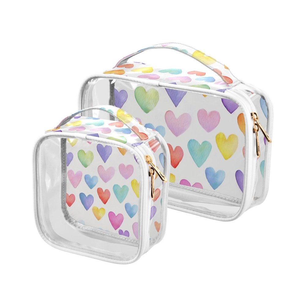 ALAZA Hearts Pastel Rainbow Toiletry Bag Travel Makeup Organizer Cosmetic Bags Clear Pouch Waterproof with Handle for Men Women