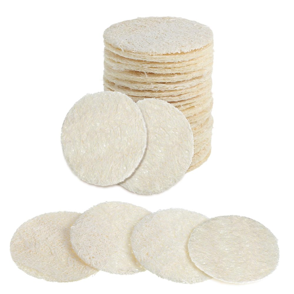 20 Pcs Natural Loofah Face Scrub Pads, 2.17 Inch Round Exfoliating Face Pads Loofah Sponge Pad for Women Men Daily Cleansing Makeup Dead Skin Removal