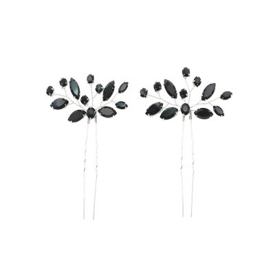 Faship Black Rhinestone Crystal Floral Bridal Hair Pins Accessories 2 Pcs