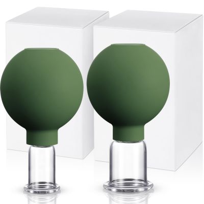 Nuanchu 2 Pcs Glass Cupping Set, 1 Inch and 1.4 Inch Diameter, Army Green
