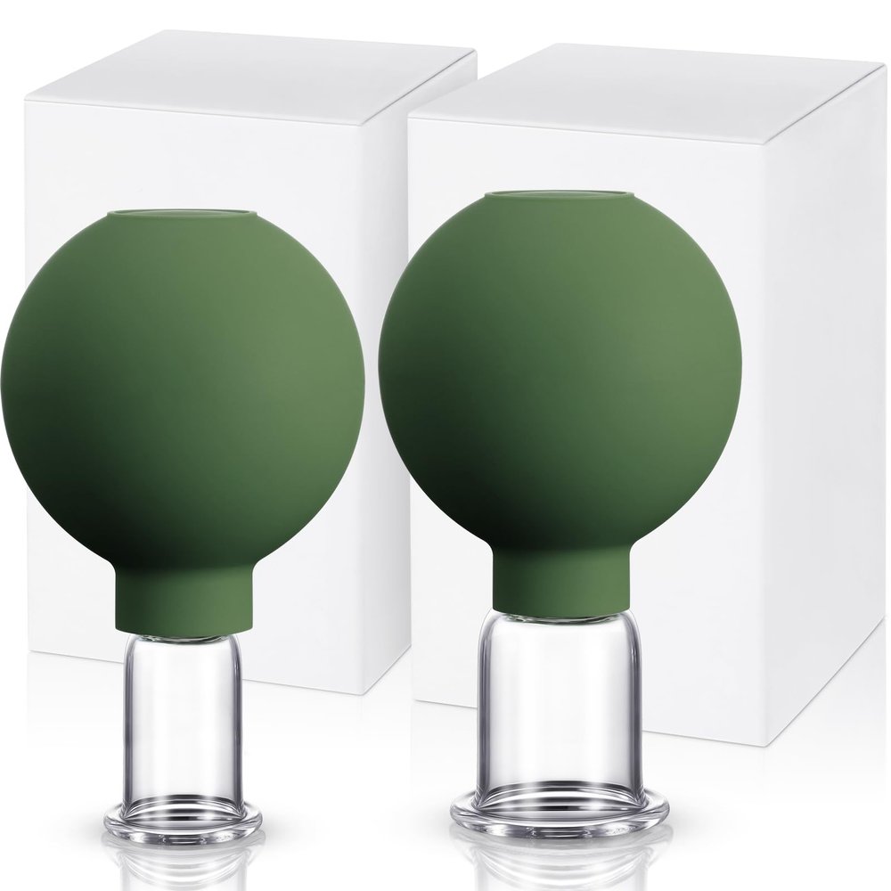 Nuanchu 2 Pcs Glass Cupping Set, 1 Inch and 1.4 Inch Diameter, Army Green