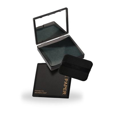 SYNTHORA Oil Blotting Papers for Face, 100 Sheets Oil Absorbing Blotting Paper with Mirror & Puff, Linen Fiber Shine Control Sheets, Makeup Friendly Portable Oil Control for Oily Skin(Black)