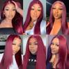 99J Bundles Human Hair Dark Burgundy Straight 3 Bundles 18 20 22 Inch 8A Brazilian Virgin Hair Double Weft Red Bundles Human Hair Extensions Total 150g view 2