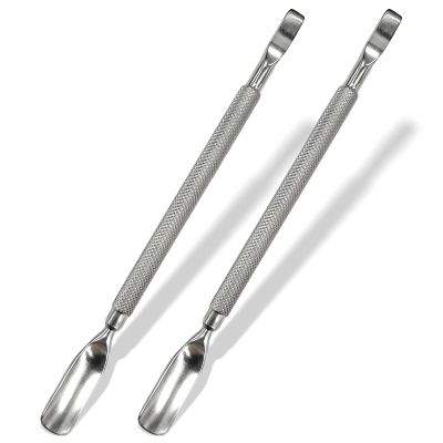2-Piece Stainless Steel Cuticle Pusher and Spoon Nail Cleaner Set, Professional Manicure & Pedicure Tools for Fingernails and Toenails