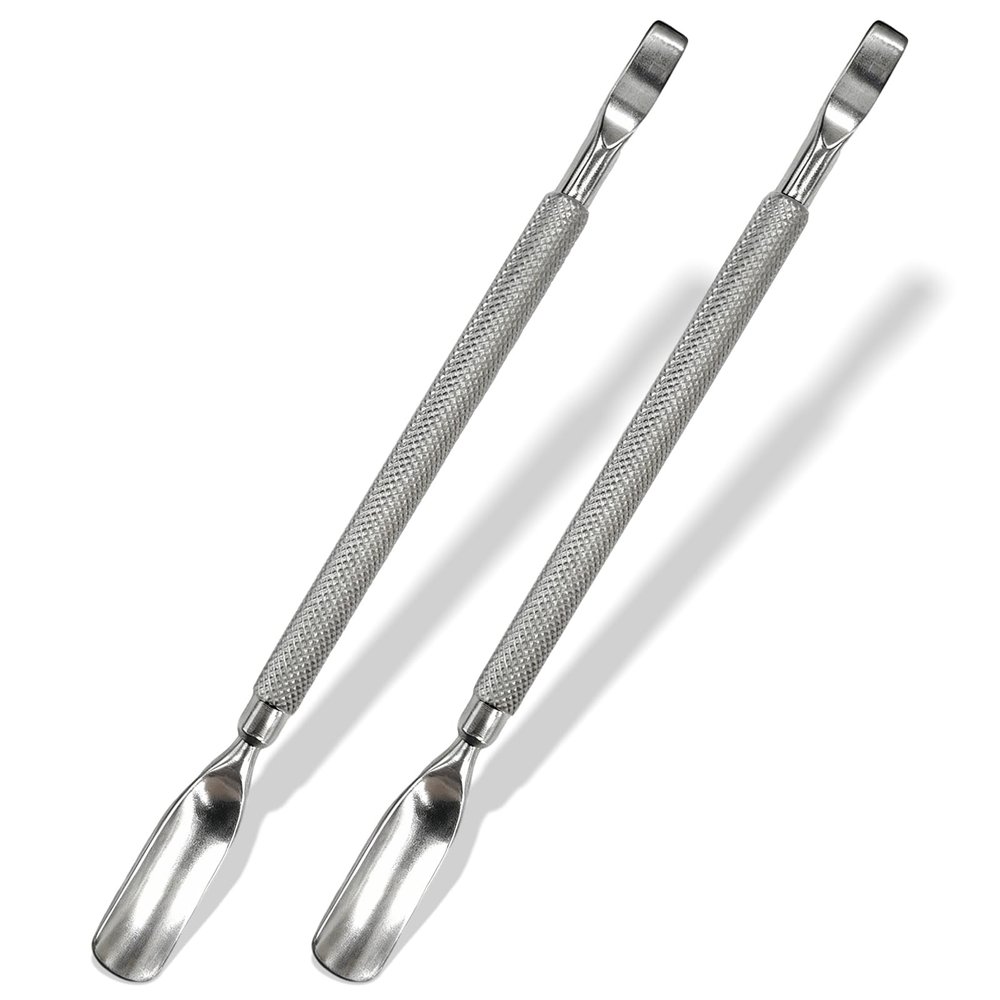 2-Piece Stainless Steel Cuticle Pusher and Spoon Nail Cleaner Set, Professional Manicure & Pedicure Tools for Fingernails and Toenails