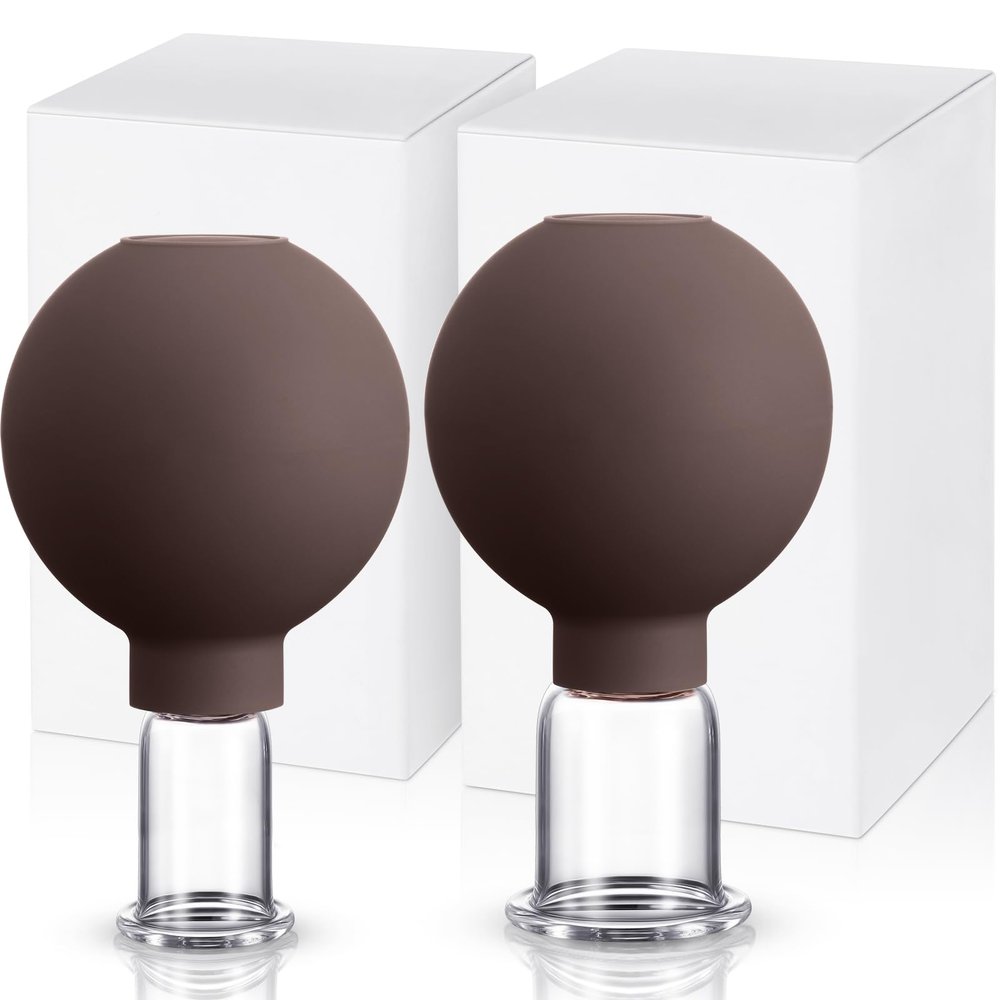 Nuanchu 2 Pcs Glass Cupping Set, 1 Inch and 1.4 Inch Diameter, Brown