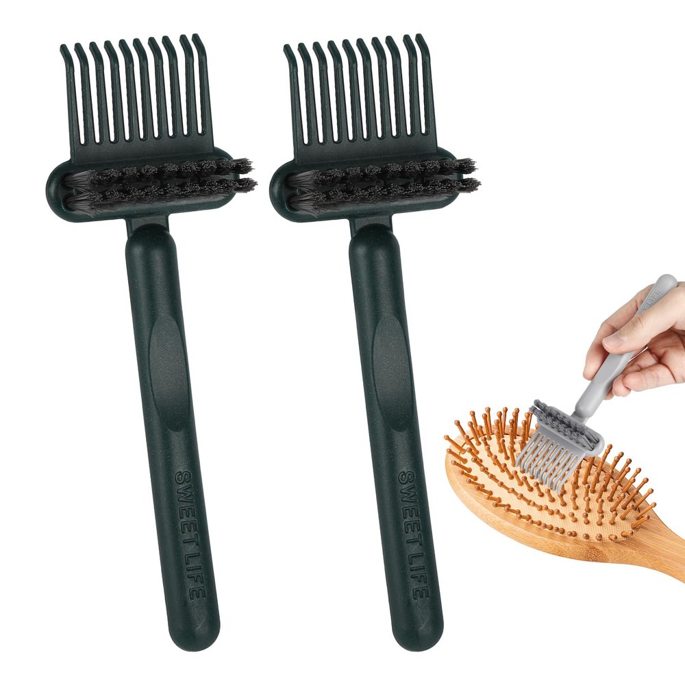 2Pcs Hair Brush Cleaning Tool,2-in-1 Comb Cleaner Remover Tool for Removing Hair Dust (Green)