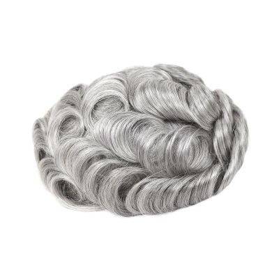 hezhuhe2258 Forehead Hairpiece Full PU Men's Toupee Wave Man Wig Replacement System Grey Male Hairpiece 8x10 Inch