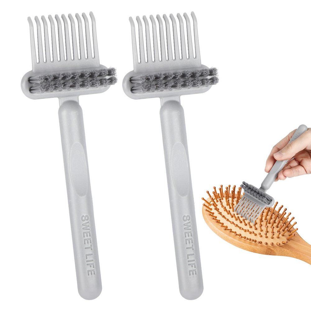 2Pcs Hair Brush Cleaning Tool,2-in-1 Comb Cleaner Remover Tool for Removing Hair Dust (Grey)