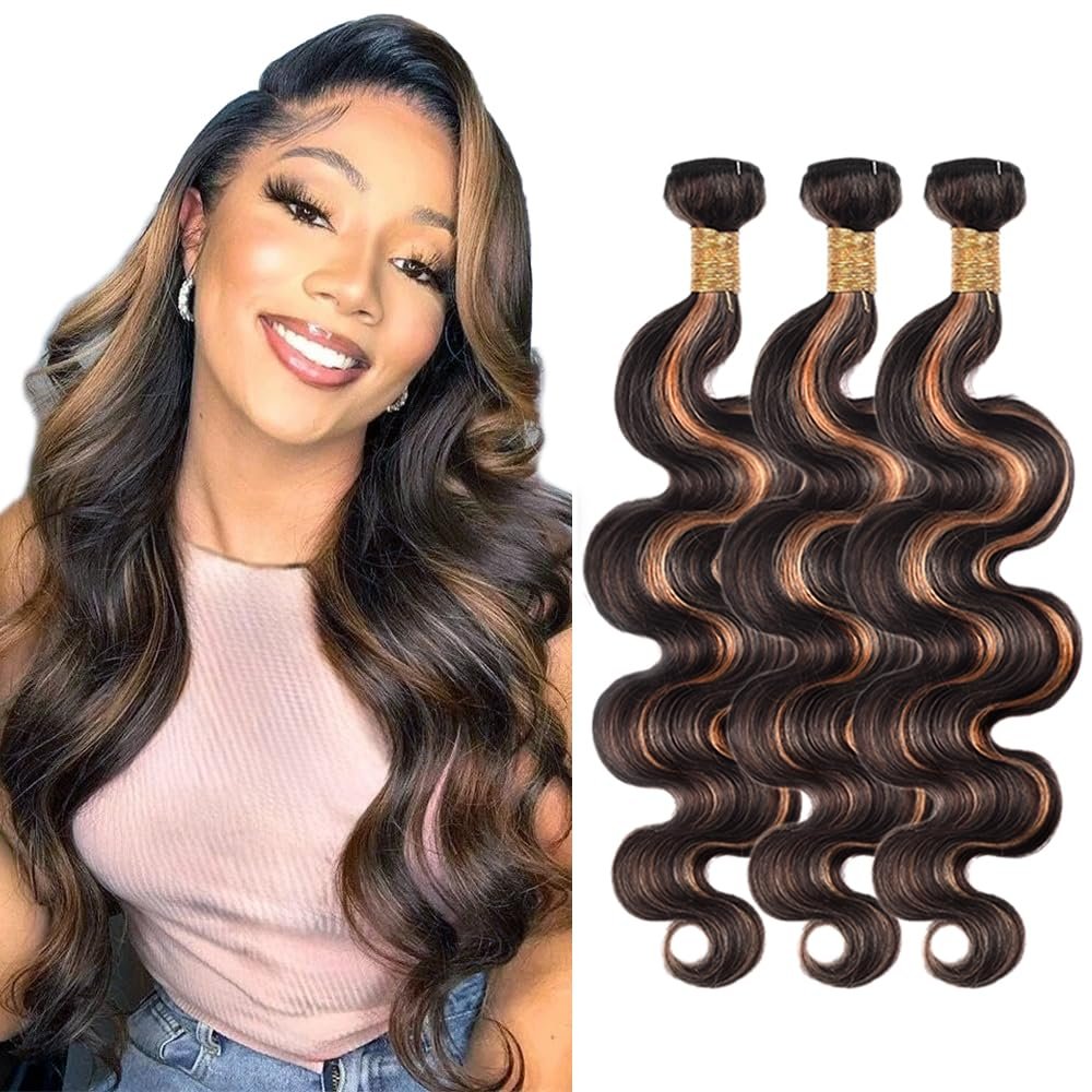 300g 30 32 34 Inch Ombre Body Wave Bundles Human Hair Brown Bundle Peruvian Virgin Hair Two Tone Color #1B Mixed With Color #30 Hair Extensions