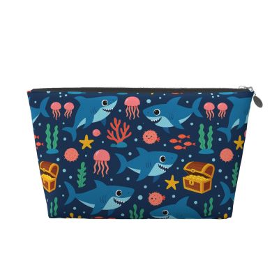 ZLKYSBU Cute Shark Makeup Bag,Sharks Ocean Cosmetic Bag for Women Travel Toiletry Makeup Zipper Pouch