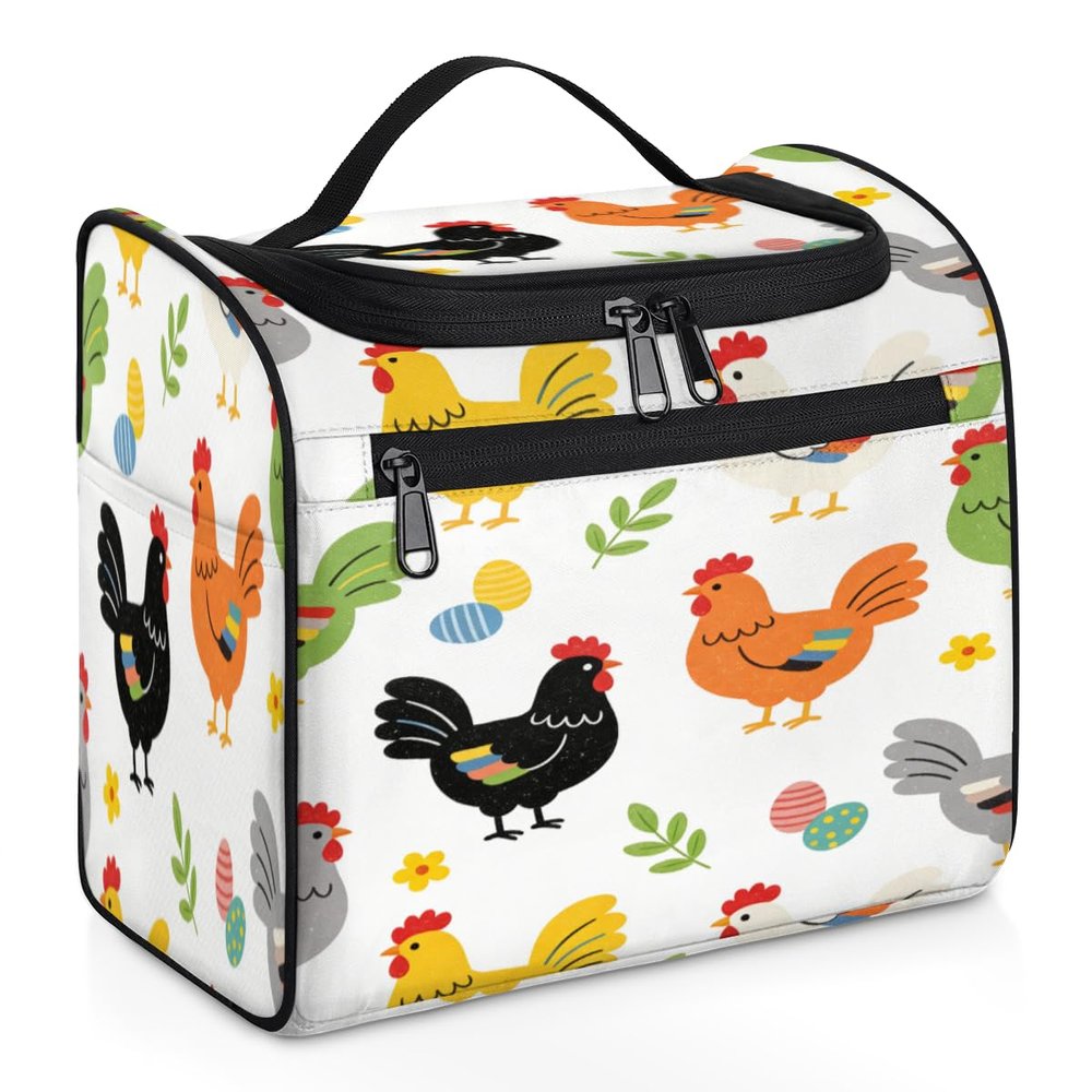 KOBLEN Cute Farm Chicken Hen Travel Toiletry Bag Water-Resistant Makeup Cosmetic Bag with Hanging Hook Large Capacity Makeup Organizer for Women Travel Essentials