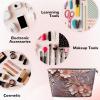 FodPand Pu Leather Cosmetic Bags Large Capacity Zipper Storage Case Rose Gold Elegant Decorative Floral Makeup Organizer Pouch Portable Travel Toiletry Bags For Women view 2