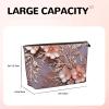FodPand Pu Leather Cosmetic Bags Large Capacity Zipper Storage Case Rose Gold Elegant Decorative Floral Makeup Organizer Pouch Portable Travel Toiletry Bags For Women view 4