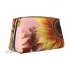 HJTRW PU Leather Makeup Bag Travel Cosmetic Bags Waterproof Large Capacity Toiletry Organizer with Zipper, Cute Portable Pouch Big sunflower Toiletry Bag Make Up Bag for Women view 2