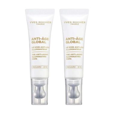 Yves Rocher Anti Age Global Anti-Aging Illuminating Eye Care Regenerates Smooths Illuminates All Skin Types Women Day Care 15 ml./0.5 fl.oz. Set of 2