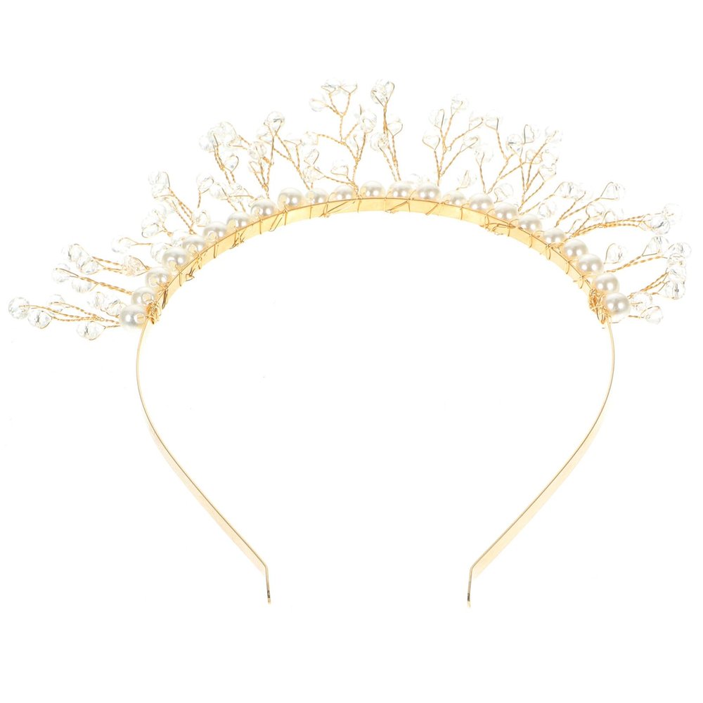 SEWACC Pearl Crystal Headband Bridal Hair Accessory for Women Wedding Prom Decorative Crown Tiara Hairband