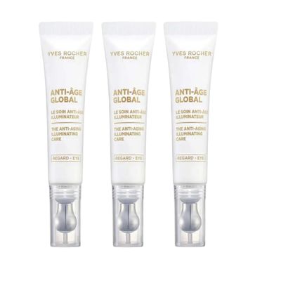 Yves Rocher Anti Age Global Anti-Aging Illuminating Eye Care Regenerates Smooths Illuminates All Skin Types Women Day Care 15 ml./0.5 fl.oz. Set of 3