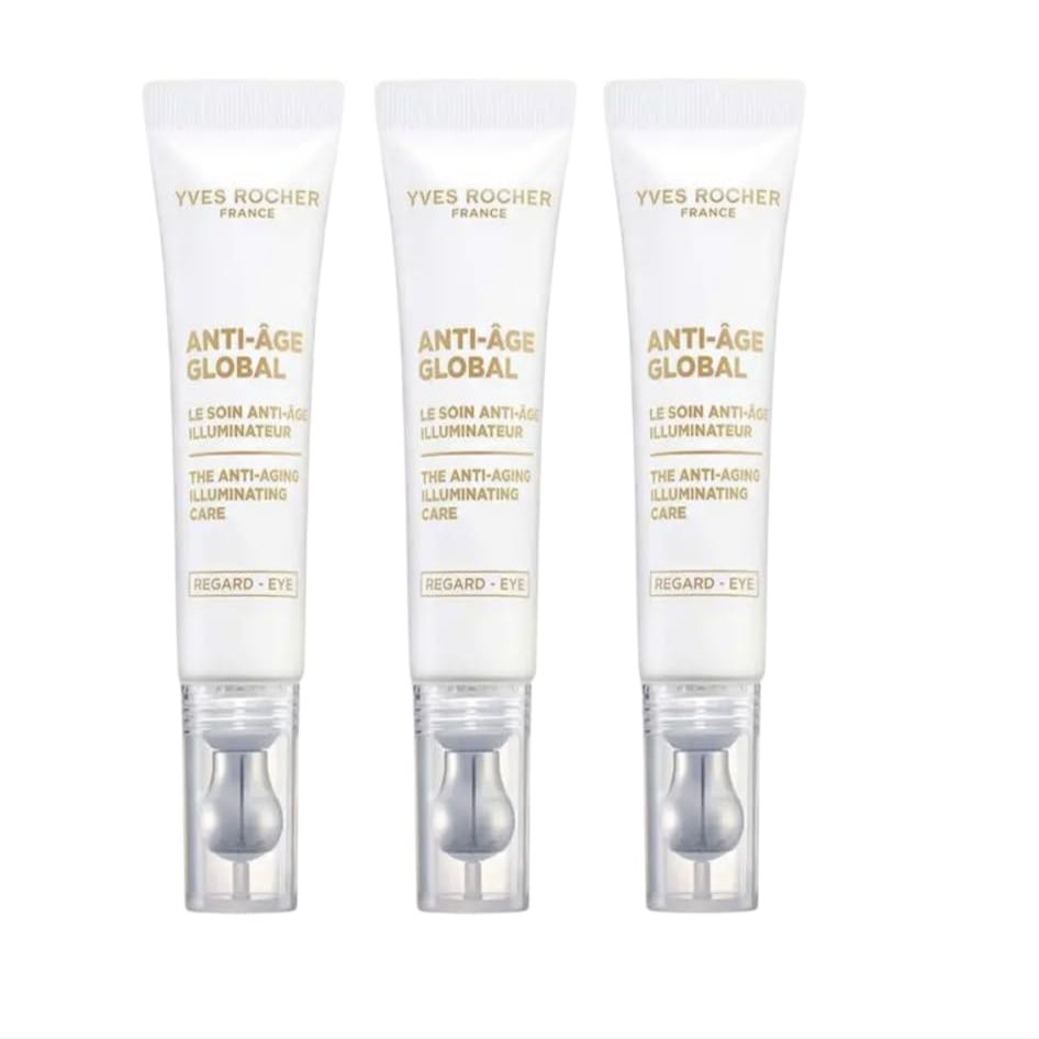 Yves Rocher Anti Age Global Anti-Aging Illuminating Eye Care Regenerates Smooths Illuminates All Skin Types Women Day Care 15 ml./0.5 fl.oz. Set of 3