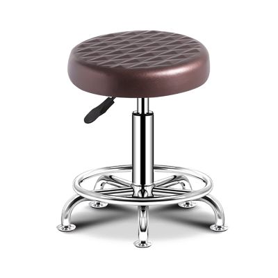KUYBTU Round Rolling Stool Height Adjustable 360 Swivel with 5 Wheels Pu Leather Cushion Chair for Spa Salon Office Tattoo Home Massage 3 Types of Bases Backless/Backrest-B Brown