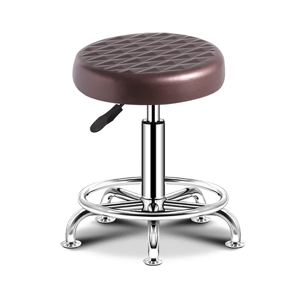 KUYBTU Round Rolling Stool Height Adjustable 360 Swivel with 5 Wheels Pu Leather Cushion Chair for Spa Salon Office Tattoo Home Massage 3 Types of Bases Backless/Backrest-B Brown