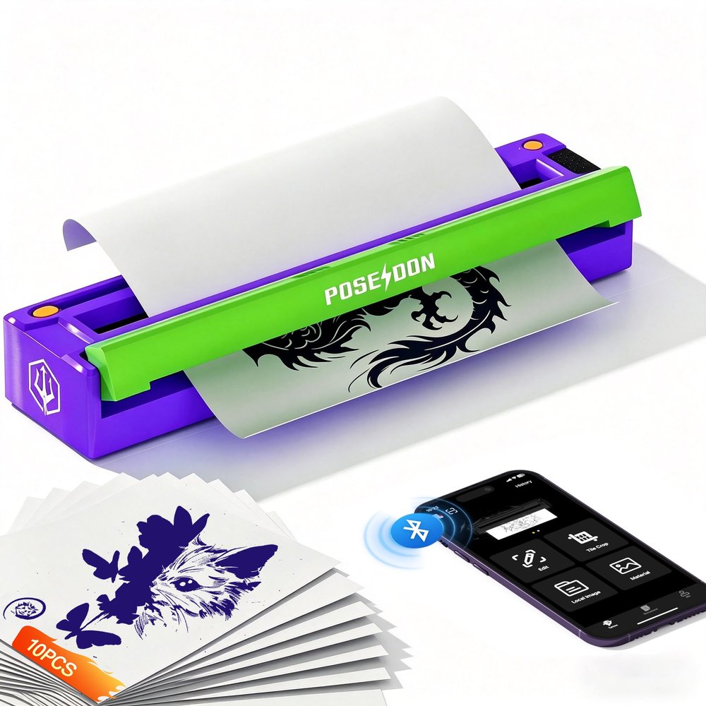 Vidattx Poseidon Tattoo Stencil Printer Machine with 10pcs Transfer Paper