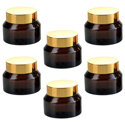 JOINPAYA 6pcs 50ml Small Amber Glass Cream Jars with Gold Lids, Leak-proof Travel Cream Containers for Cosmetics and Skincare Storage