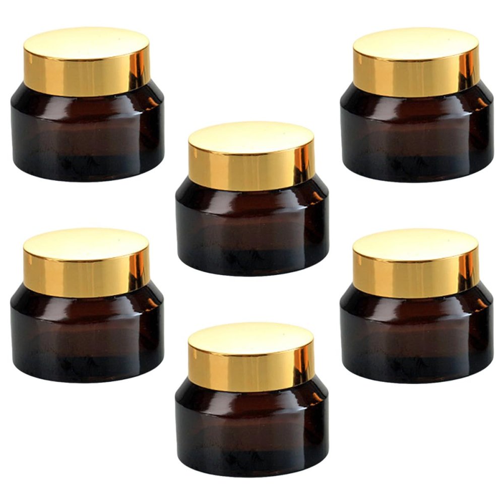 JOINPAYA 6pcs 50ml Small Amber Glass Cream Jars with Gold Lids, Leak-proof Travel Cream Containers for Cosmetics and Skincare Storage