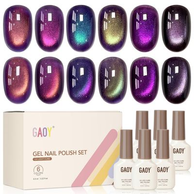 GAOY Aurora Purple Cat Eye Gel Polish, 6 Iridescent Colors, Purple Nebula