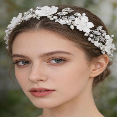 Missgrace Women Silver Green Black Red Blue Gold-Plated Pink Handmade Full Crystal Rhinestone Faux Pearl Flower Headband Shinny Headpiece Bridal Wedding Hair Accessories for Women (Silver)