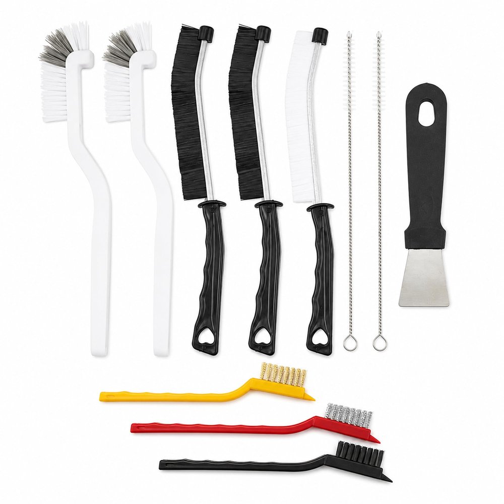 11Pcs Crevice Cleaning Brush Set, Hard Bristle Crevice Cleaning Brush Tool Kit, Thin Brush for Cleaning Tight Spaces, Gaps, Grout, Sink, Bathroom, Kitchen, Window Tracks, Bottles, Straws, with Scraper