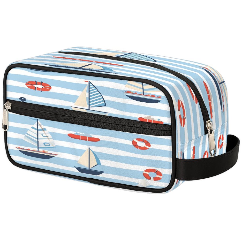 VQUVQV Makeup Bag Travel Toiletry Bag, Nautical Sailboats Portable Make Up Organizer Cosmetic Case with Handle for Travel Accessories